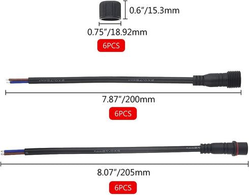 WMYCONGCONG 6 Pairs 2 Pin Electrical Connector 16AWG IP65 Male Female Light Emitting Diodes Connector Extension Cable 15mm Nut Small Size for Car ...