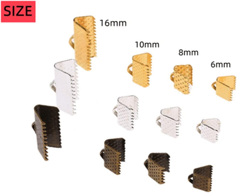 dophee 100Pcs Ribbon Clamps Crimp Ends with Loop, Beads Clasps Hook Tips Clips Connectors Cord Ends DIY Craft Kit for Jewelry Making Bracelet Clos...