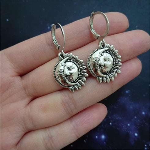 Celestial Sun and Moon Earrings, Mom/Grandma/Friends, Vintage Bohemian Leverback Earrings...
