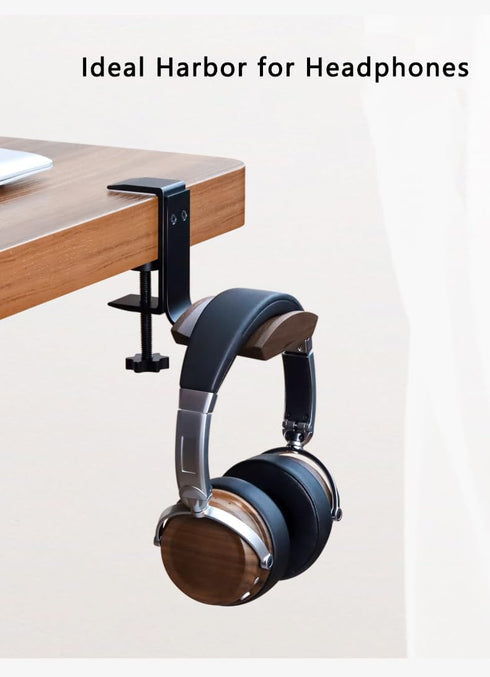 Headset Holder with Walnut Wood and Solid Metal, Headphone Holder Adjustable Design Headset Hanger Compatible with all Headphone Sizes (Walnut)......