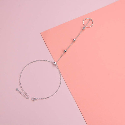 Alphm S925 Sterling Silver Finger Ring Bracelet Hand Harness Adjustable Chain Set for Women...