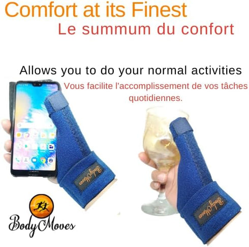 BodyMoves New Thumb Splint Brace Plus Finger Hot and Cold Gel Pack- tenosynovitis, Tendonitis, Trigger Thumb spica,Carpal Tunnel, CMC Adjustable w...