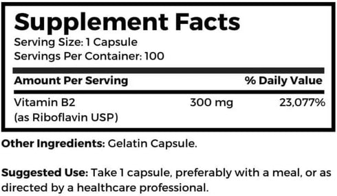 Dr. Clark Vitamin B2 Supplement, 300mg, 100 Gelatin Capsules...