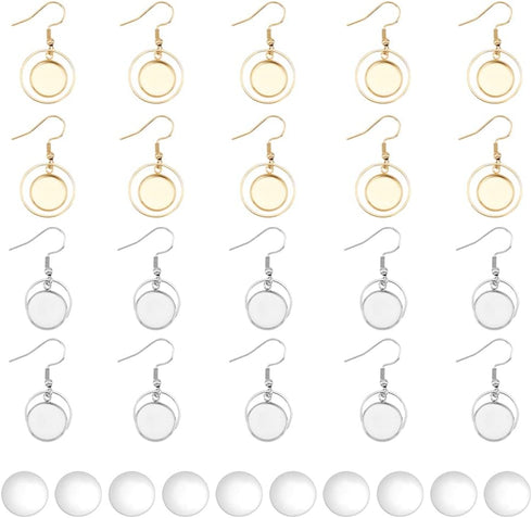 DICOSMETIC 2 Colors Cabochon Earring Hooks Making Kit Stainless Steel 20Pcs 12mm Flat Round Blank Bezel Tray Golden Dangle Earring and 20Pcs Glass...