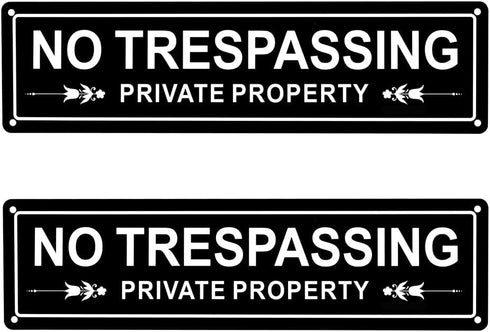 Kichwit 2 Pack Private Property No Trespassing Metal Sign for House Door or Fence, Aluminum, 11.8 x 3.1 Inches...