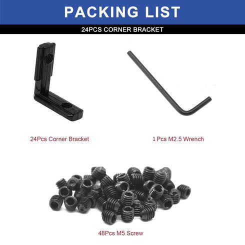 24pcs 2020 Extrusion Connector Bracket Joint Extruded Aluminum Hardware T-Slot Accessories V-Slot with Screws for 8020 Aluminum Profile 3D Printer...