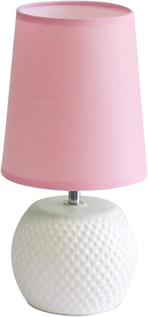 Simple Designs LT2084-PNK Mini Studded Texture White Ceramic Bedside Table Lamp, Pink...