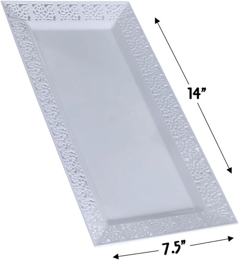 Silver Spoons DISPOSABLE LACE TRAYS | for Upscale Wedding and Dining | 6 pc | White | 14” x 7.5” -...