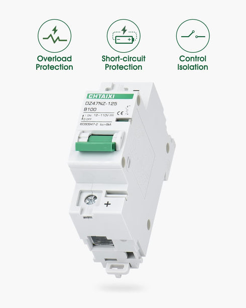 12V-110V DC Miniature Circuit Breaker, 125 Amp 1 Pole Battery Breaker Protector for Solar PV System and RV, Thermal Magnetic Trip, DIN Rail Mount,...