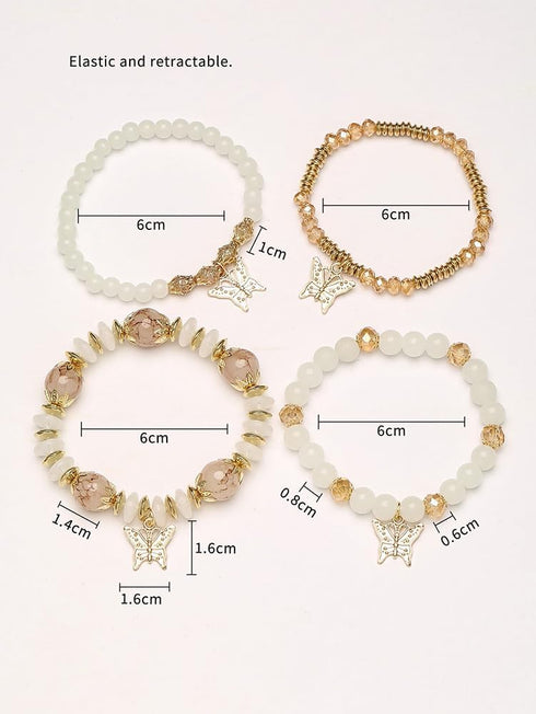 Bohemian Bracelets for Women Gold Beaded Stackable Stretch Bracelet Set Butterfly Elastic Multilayer Colorful Charm Bracelets Summer Beach Jewelry...