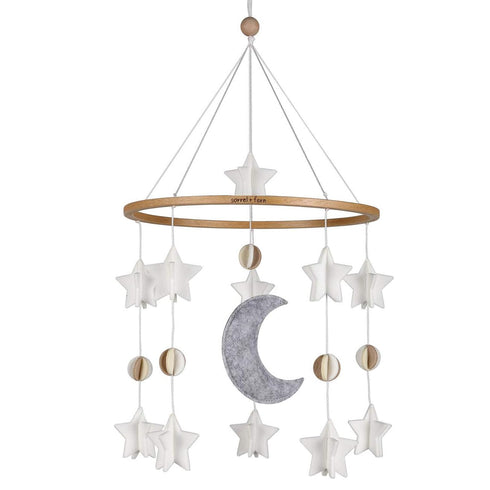 Baby Crib Mobile - Moon & Stars (Grey, White & Cream) - Nursery Decoration - Unisex...