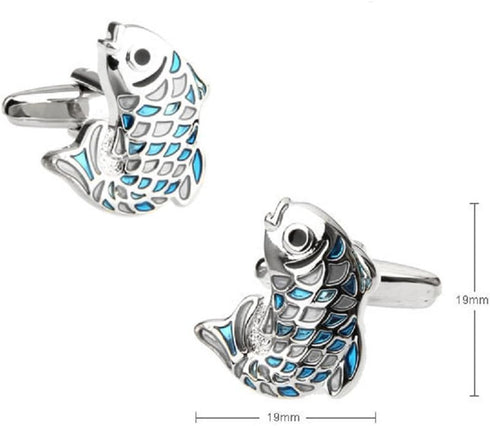 Fish Pair Cufflinks in a Presentation Gift Box & Polishing Cloth...