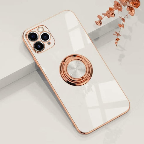 Omorro iPhone 11 Pro Case with Ring Kickstand - 360 Rotation, Shiny Rose Gold Edge, Compatible with Magnetic Car Mount...
