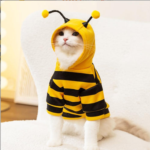 Halloween Dog Bee Costumes Yellow Bumblebee Pet Hoodies for Small Dog Winter Cat Clothes Hooded Puppy Sweatshirt with D-Ring for Cat Kitten Chihua...