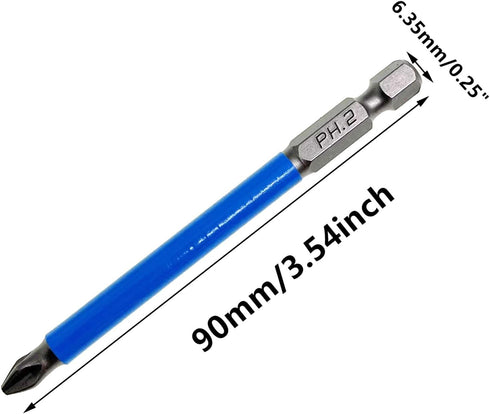 10Pcs Anti Slip Phillips Cross Slot PH2 Short Screwdriver Bit Set 1/4 Inch Hex Shank 90mm Length S2 Steel with Magnetic Tip for Power Screwdriver ...