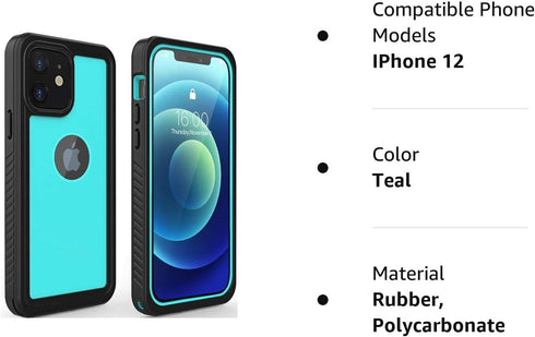 for iPhone 12 Waterproof Case,Waterproof Shockproof Dustproof IP68 Full-Body Hard Case Built-in Screen Protector Underwater Outdoor Waterproof Cov...