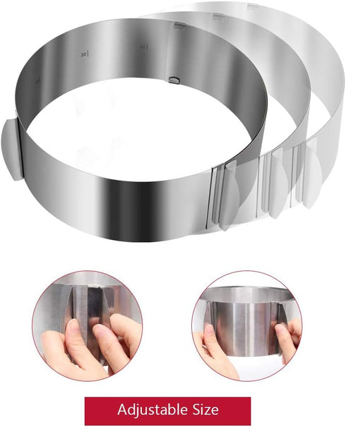 Cake Ring 6 to 12 Inch Adjustable Round Stainless Steel Cake Mousse Mould Ring Bakeware Tools Cake Decorating Mold Baking Ring...