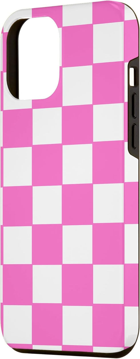 iPhone 13 Pro Max Pink and white checkered classic checkerboard Case...