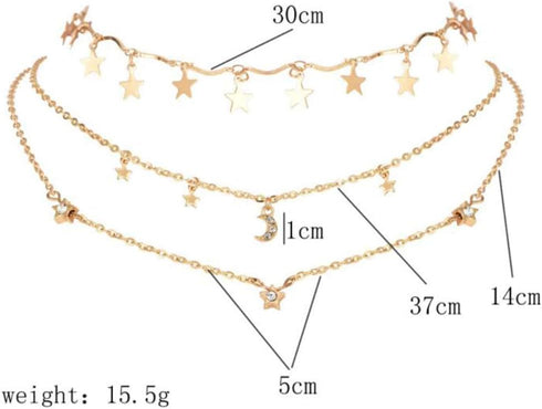 Chargances Bohemia Moon and Stars Necklace for Women Gold Laying Choker Necklace for Weeding Dating Prom Festival Delicate stars Moon Crescent Jew...