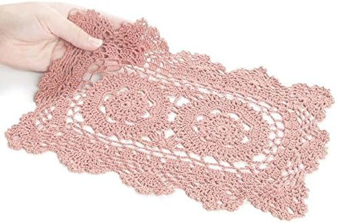 Factory Direct Craft Set of 4 Individual Rose Rectangle Cotton Hand Crocheted Lace Doilies | 12" L x 8" W...