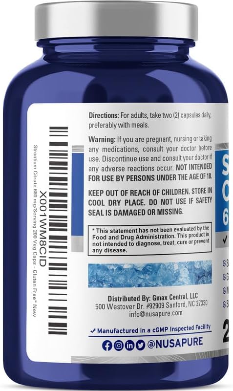 NusaPure Strontium 680 mg 200 Vegetarian Caps (Non-GMO, Vegan)...