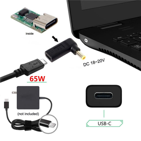 chenyang USB C to DC 20V 5.5x2.5mm PD 65W Emulator Trigger 90 Degree Angled Converter Adapter...