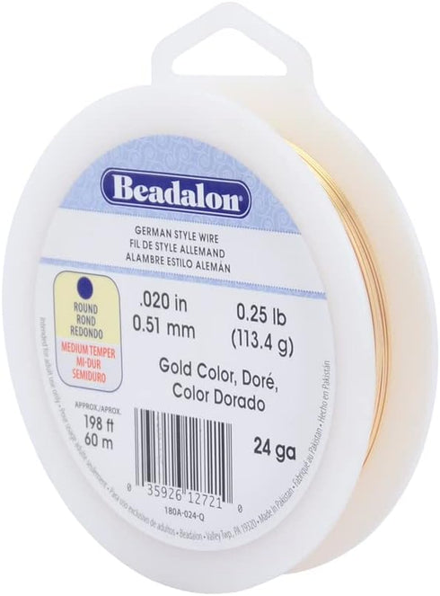 Beadalon German Style Wire for Jewelry Making, Round, Gold Color, 24 gauge, 198 ft...