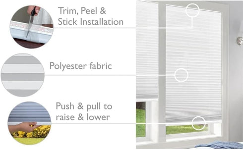 Redi Shade No Tools Easy Lift Trim-at-Home Cordless Cellular Blackout Fabric Shade White, 30" W x 64" L, (Fits windows 19"- 30")...