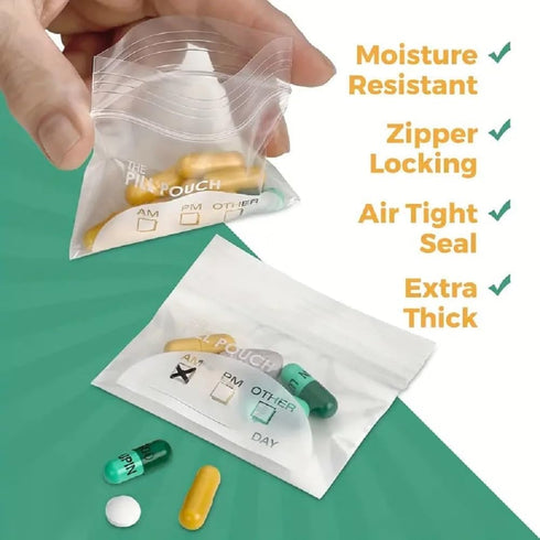 200 Piece Resealable Zipper Locking Pill Pouches - Daily AM PM Travel Medicine Organizer, Clear Reusable Write-On Labels for Vitamins and Medicati...