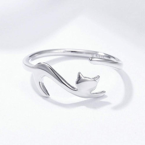 Cute Cat Open Statement Ring 925 Sterling Silver Adjustable Simple Lovely Pet Wrap Stacking Engagement Wedding Finger Rings Fashion Jewelry for Wo...
