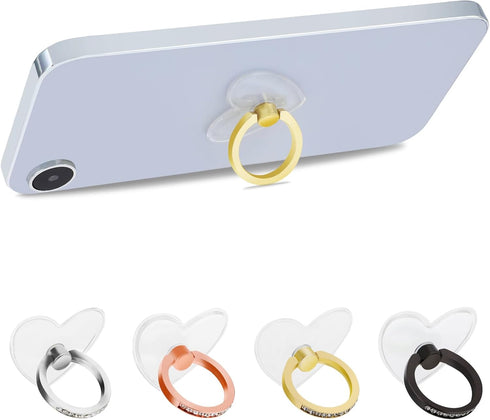 4Pcs Clear Cell Phone Ring Holder Transparent Phone Grips Stand Holder 360 Degree Rotation Finger Ring Holder for Most Phones, Tablet and Case(4 C...
