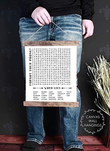 Wood & Canvas Wall Hanging Bathroom Word Search Forgot Phone Wall Art 12x14.5-Inch...