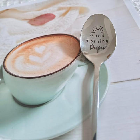 Gift Spoon for Papa from Grandkids Grandchildren Fun Good Morning Papa Spoons for Grandpa Papa Coffee Lover Gifts for Grandfather Granddaddy Fathe...