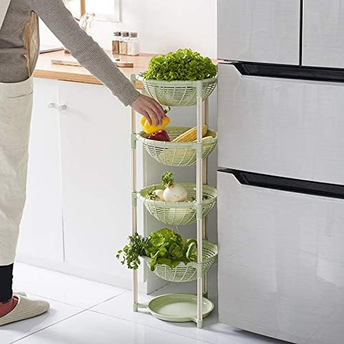 Multifunctional Plastic Storage Basket Floor Tripod Kitchen Vegetable and Fruit Storage Rack Drain Rack (Green, 4 layers)...