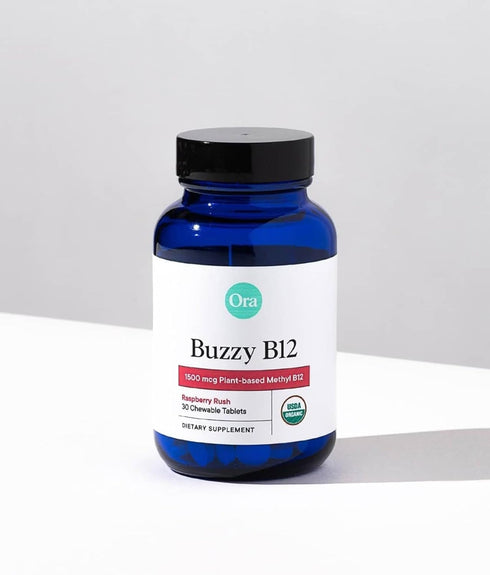 Ora Organic Vitamin B12 1500mcg - plant-based methylcobalamin for adults - Natural stimulant-free energy, Raspberry flavor chewable tablets, no ad...