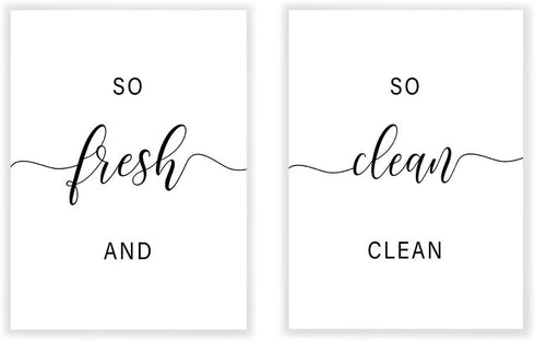 Zoey Art Set of 2 So Fresh and So Clean Clean Sign Print, Funny Bathroom Quotes Poster, Humor Décor 8x10 Unframed...