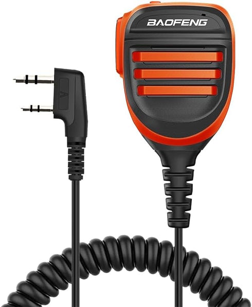 BAOFENG BF-F8HP Microphone Speaker Dual PTT Handheld Mic Waterproof Upgrade of Original BF Mic for GMRS Ham Radio 2Pin K Orange Compatible with UV...