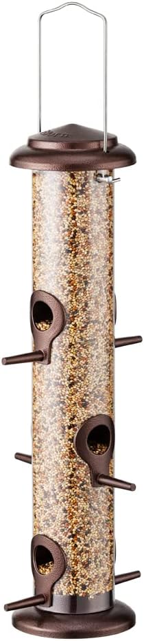 iBorn Metal Bird Feeder Hanging Wild Bird Seed Feeder for Mix Seed Blends Heavy Duty All Metal Coffee Finish,14 Inch 6 Port(Seed is not Included)...