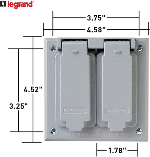 Legrand Pass & Seymour CA18G Cast Weatherproof Outdoor Cover, 2 Gang, 1 Toggle and 1 Duplex Opening, Gray (1 Count)...