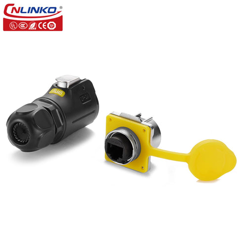 CNLINKO LP-24 RJ45 Connectors, 8P8C Dual Port Connector,Circular Connector for Network Connections, Panel Mount Receptacles Socket IP68 Waterproof...