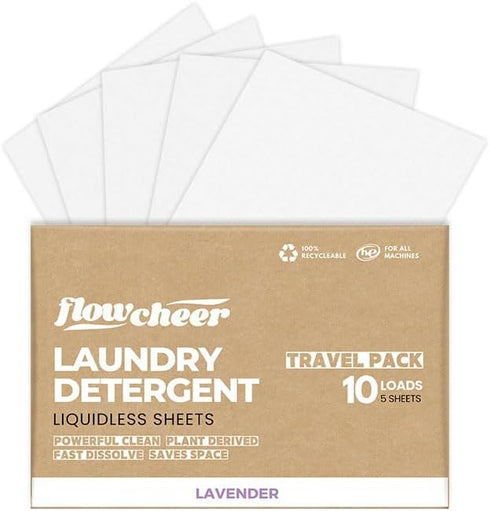 Laundry Detergent Sheets Travel Pack - 5 sheets 10 Loads Lavender Scented - travel laundry detergent, Camping Traveling, No Plastic Jug, All Washi...