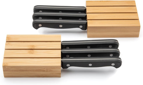 Purawood Premium Bamboo Knife Block Inserts – 2 Pack – Compatible Expandable Drawer Organizer & Utensil Organizer, Cutlery Tray with Dividers for ...