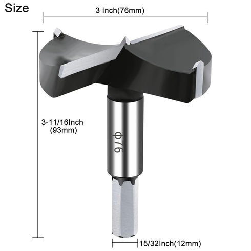 3 Inch Carbide Forstner Drill Bit, Carbide Tipped Forstner Bit for Hard Wood, Wood Drilling Bit Woodworking Hinge Cutter Tool Kits for Wood Plywoo...