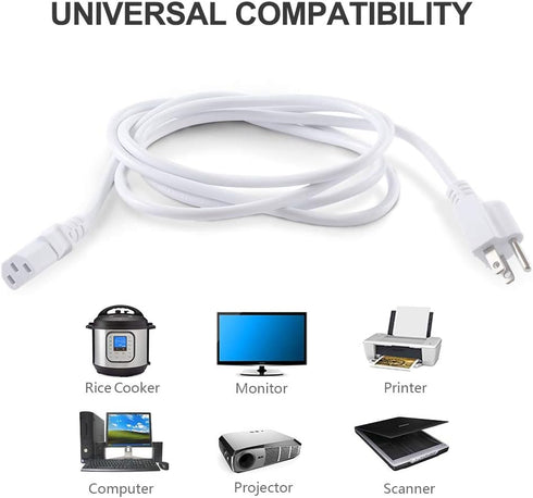 White Replacement Power Cord for Computer Monitor TV...