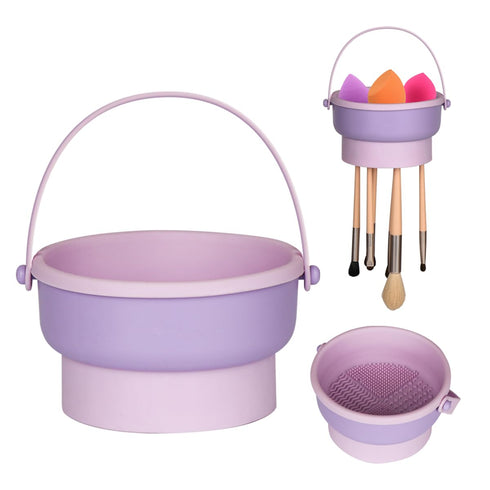 Makeup Brush Cleaning Mat, 3 in 1 Silicone Makeup Brush Cleaner Bowl with Drying Holder, Limpiador De Brochas De Maquillaje, Portable Cosmetic Bru...