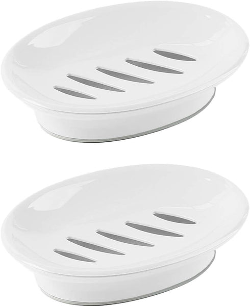 WYOK 2-Pack Soap Dish with Drain Plastic Sponge Holder Easy Cleaning Soap Saver Tray Caddy Keep Dry Stop Mushy for Shower Bathroom Kitchen(White)...