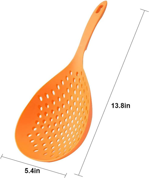 2 Pieces Strainer Scoop Colander Slotted Pasta Spoon Plastic Skimmer Spoon with Handle Food Drain Shovel for Kitchen Cooking, White and Orange 13....
