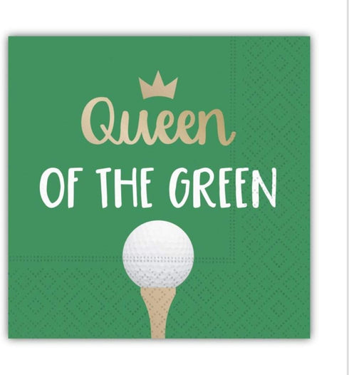 Queen of the Green Funny Cocktail Napkins, Golf Themed Beverage Napkins - 5x5 Inch, 16 Count...