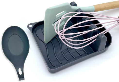 2 Pack Multiple Utensil Spoon Rest with Drip Pad Non-Slip Heat Resistant Kitchen and Grill Spoon Holder for Spatula, Ladle, Tongs, Kitchen Gadgets...