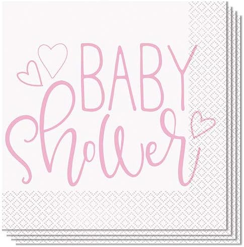 Pink Hearts "Baby Shower" Luncheon Napkins (Pack of 16) - Adorable & Elegant Design for Memorable Celebrations...
